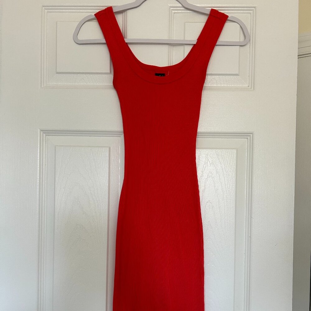 Pink/Orange Ribbed Bodycon Midi Sundress - Picture 2 of 3